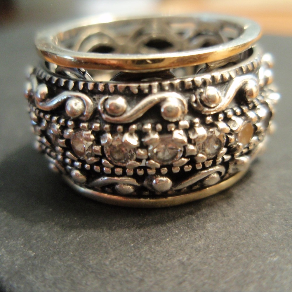 14K 925 sterling Sea Noy CZ Spinner Ring SZ 7.25 Excellent condition